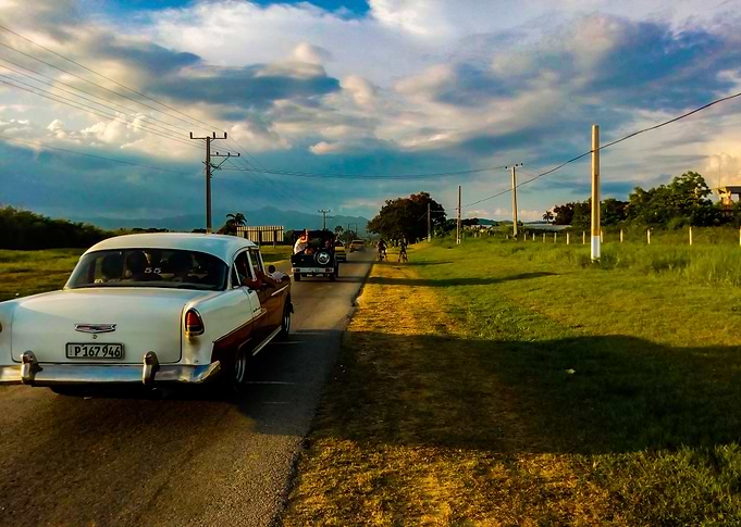 Cuban oldtimer at sunset