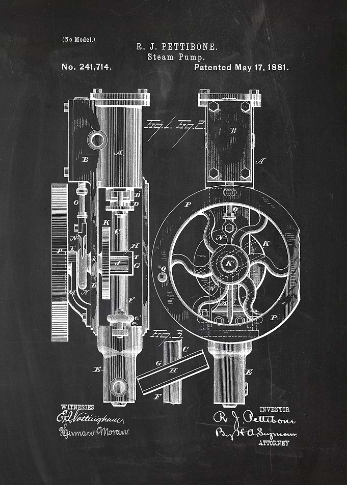 1881 Steam Pump - Patent Drawing