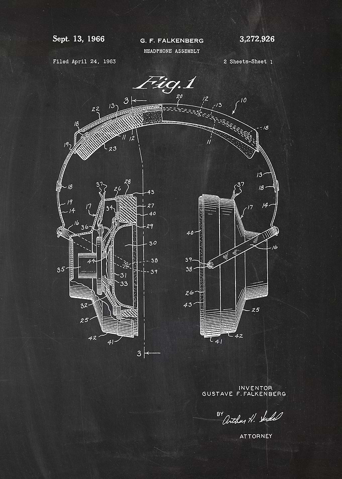 1963 Headphone Assembly - Patent Drawing