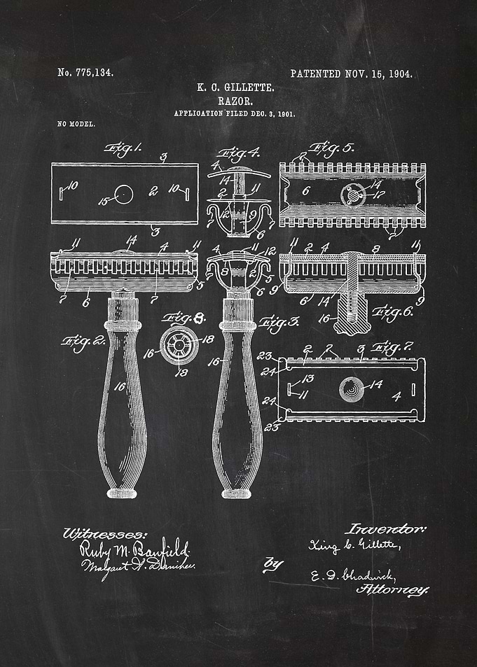 1901 Gillette Razor - Patent Drawing