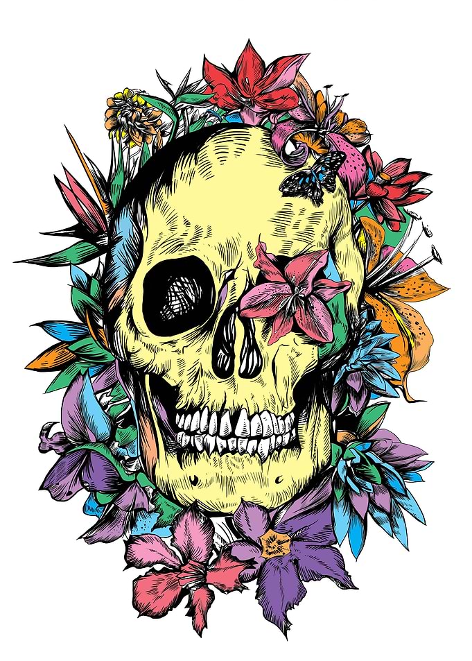 tropical floral skull 2