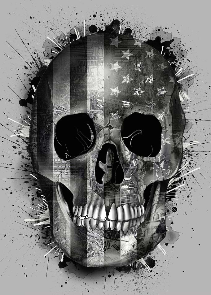 usa skull black and white