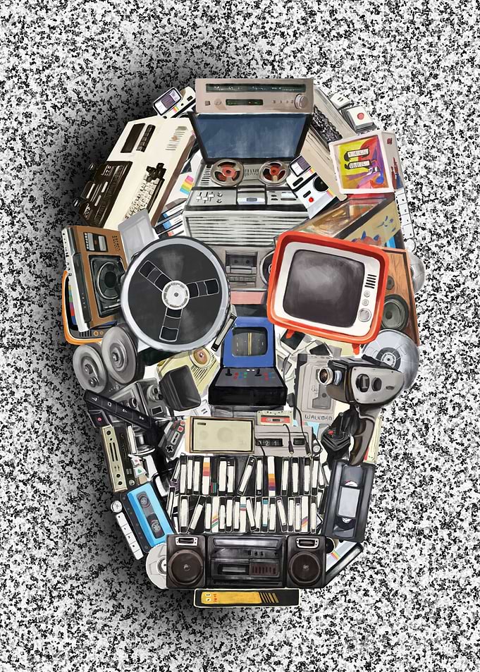 retro tech skull