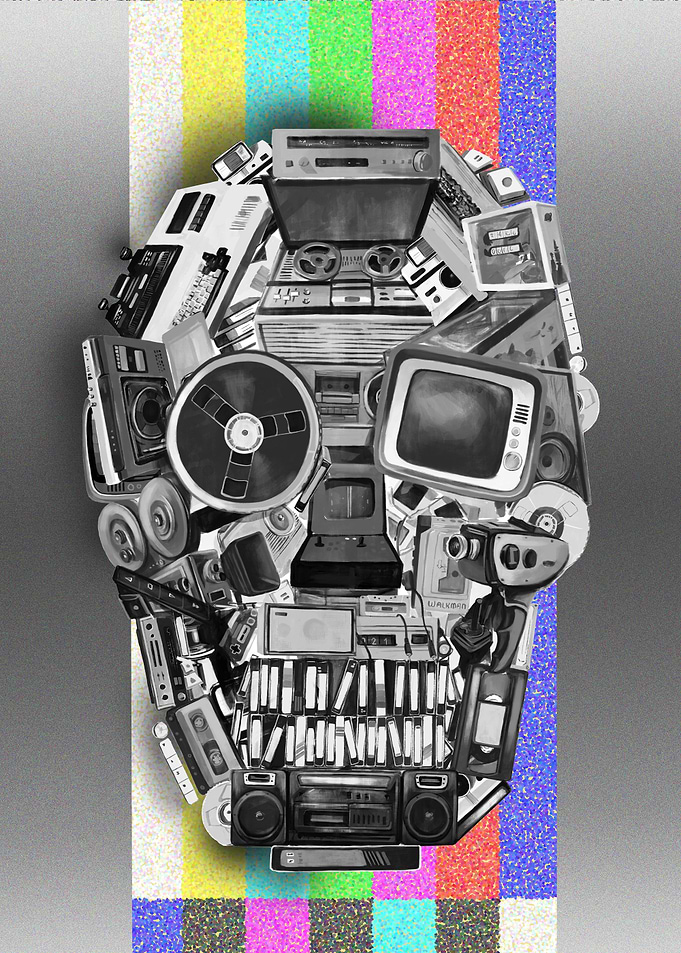 retro tech skull 2