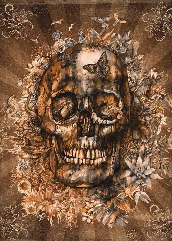 tropical floral skull sepi