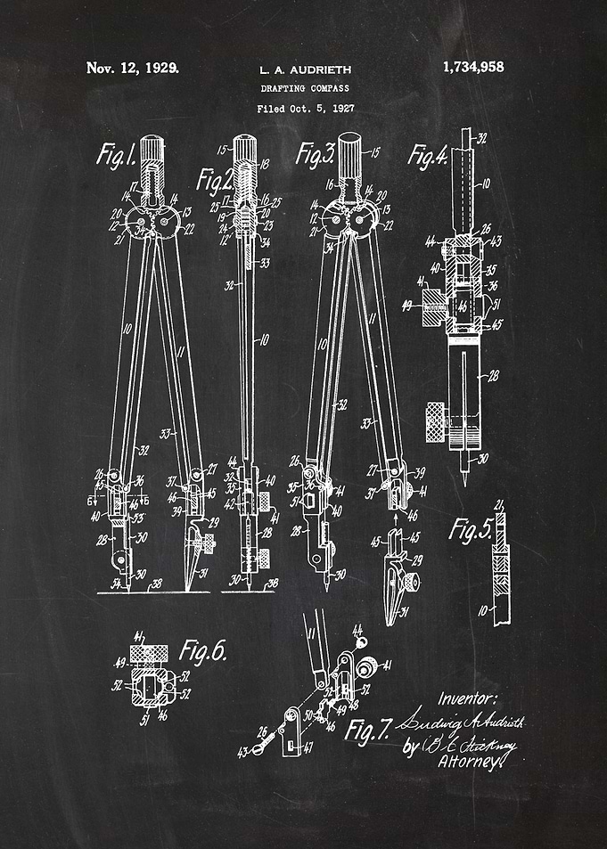 1927 Drafting Compass - Patent Drawing