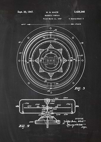 1947 Magnetic Compass - Patent Drawing