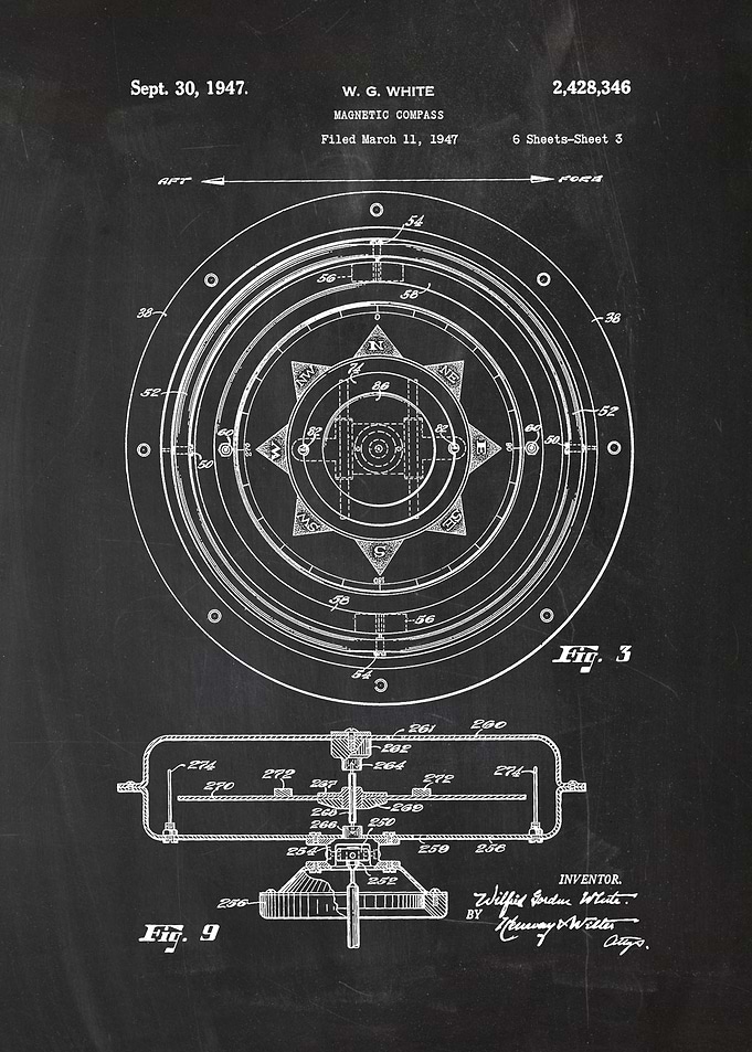 1947 Magnetic Compass - Patent Drawing