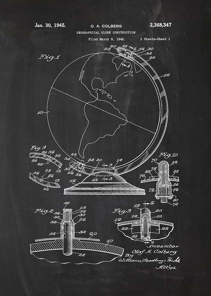 1942 Geographical Globe - Patent Drawing
