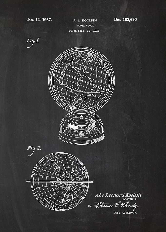 1936 Globe Clock - Patent Drawing