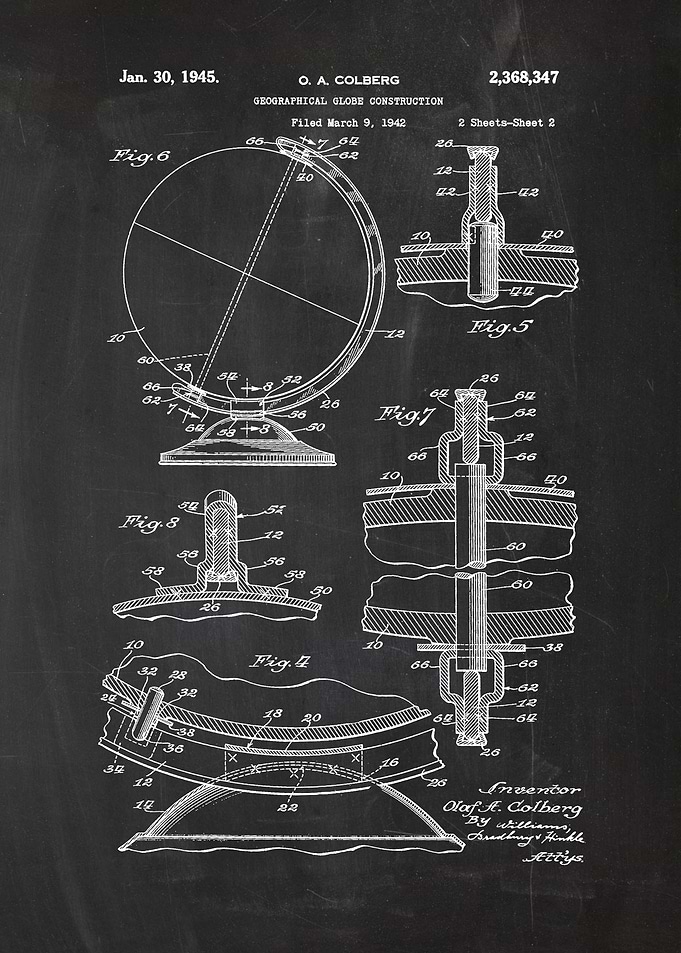 1942 Geographical Globe - Patent Drawing