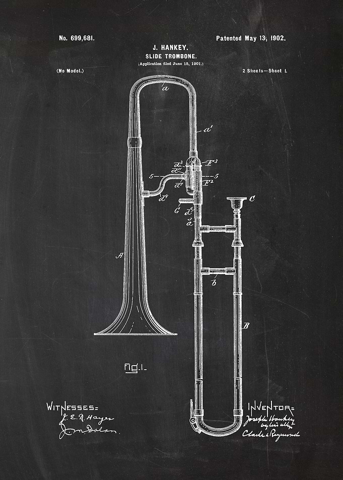 1901 Slide Trombone - Patent Drawing