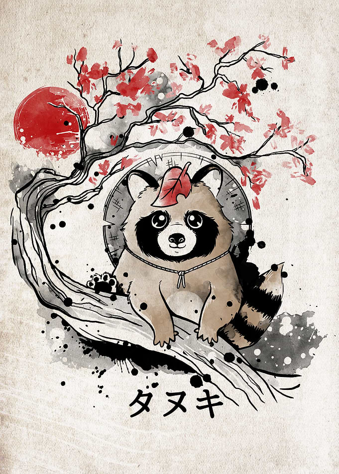 Tanuki red sun art