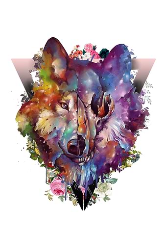 floral watercolor wolf