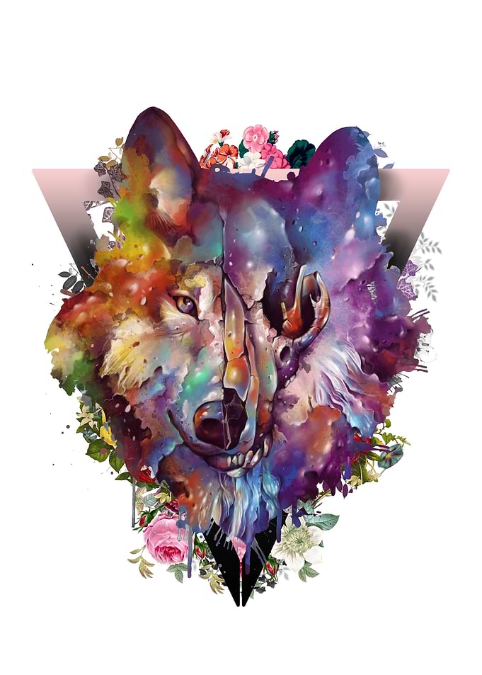 floral watercolor wolf