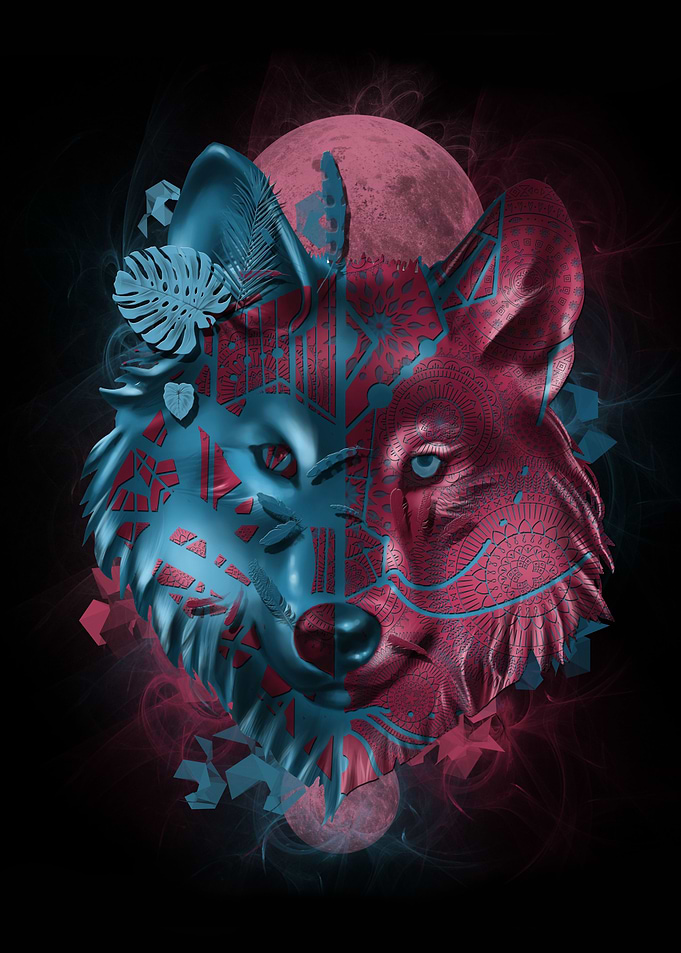 wolf art decor black