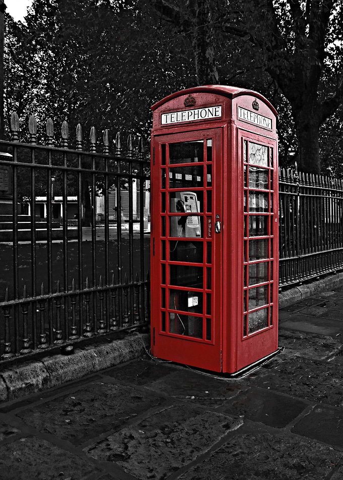 London Phone Box After The Rain