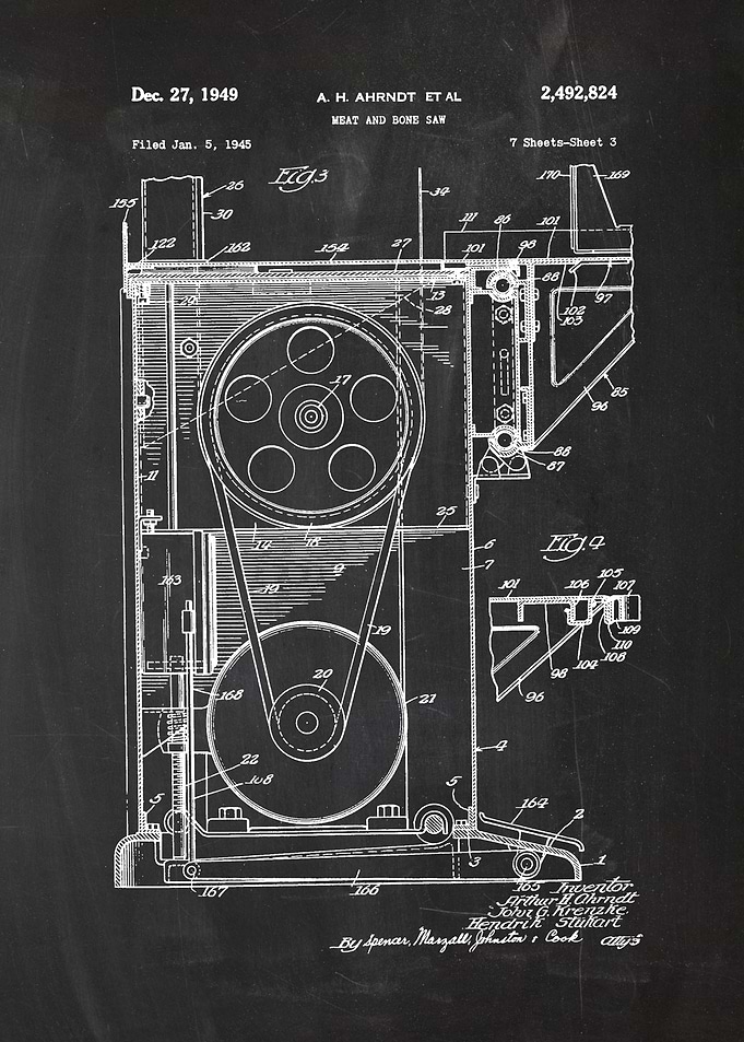 1945 Meat and bone saw - Patent Drawing