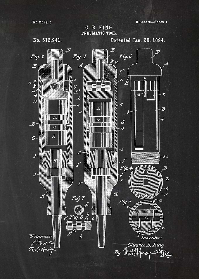 1894 Pneumatic Tool - Patent Drawing