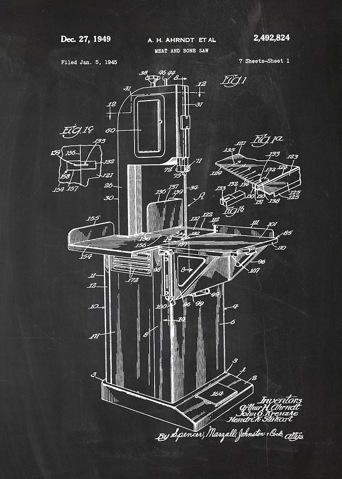1945 Meat and bone saw - Patent Drawing