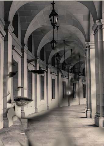 Arch lady. Double exposure portrait