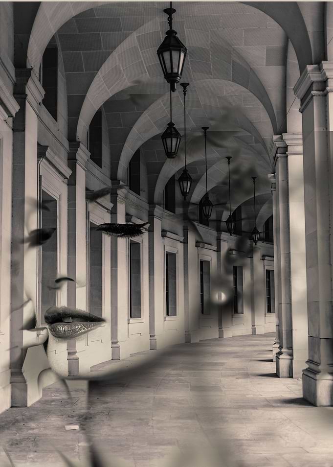 Arch lady. Double exposure portrait