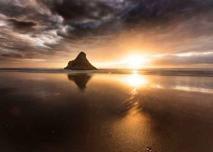 Sunset at KareKare beach, NZ