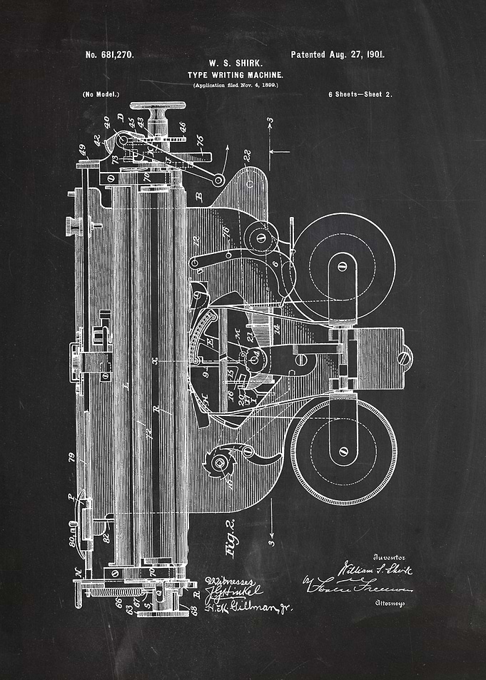 1899 Type Writing Machine - Patent Drawing
