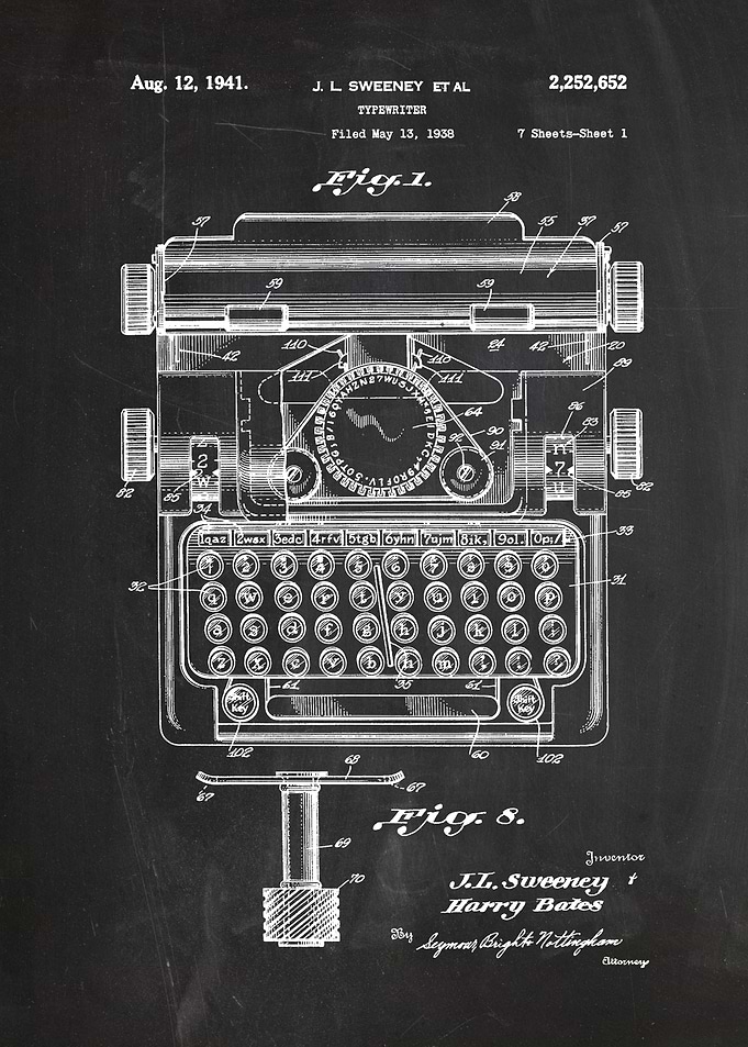 1939 - Typewriter - Patent Drawing