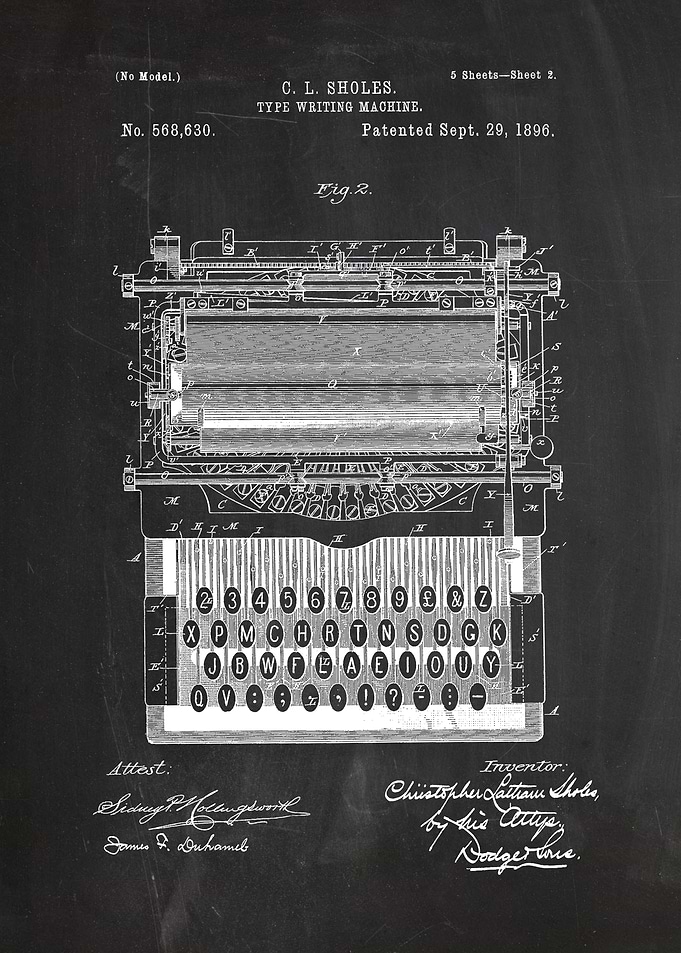 1896 Type Writing Machine - Patent Drawing