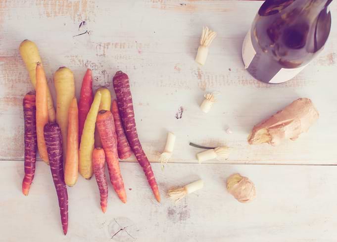 Cooking with wine and fresh market vegetables