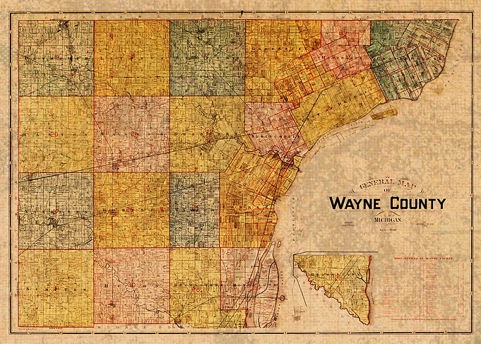 Map of Wayne County Detroit Michigan 1893 Vintage