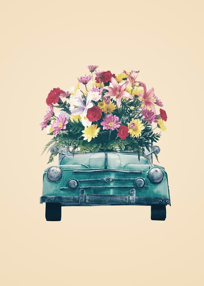 Retro car with flowers