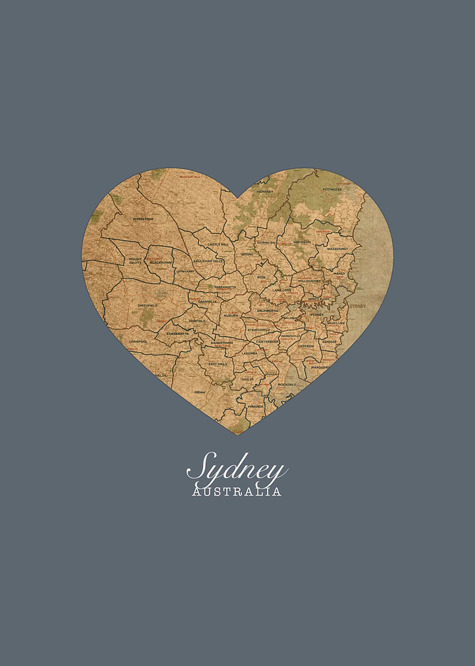 I Heart Sydney Australia Street Map Love Series