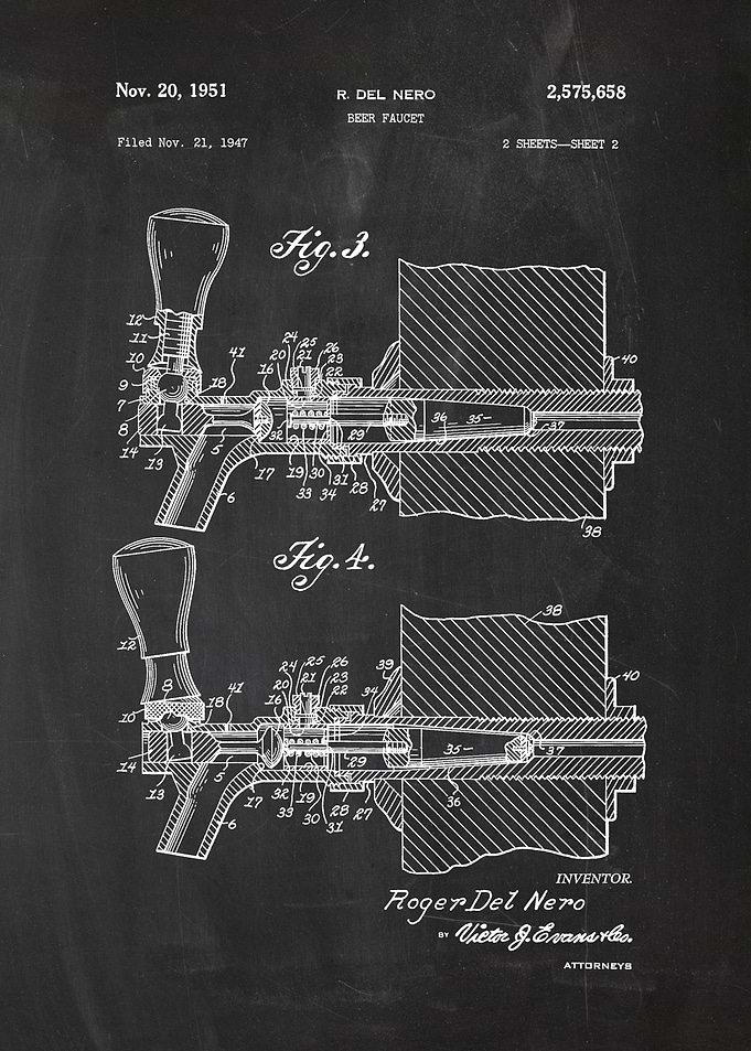 1947 Beer Faucet - Patent Drawing