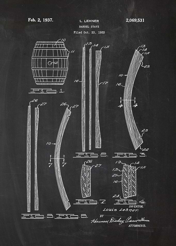 1933 Barrel Stave - Patent Drawing