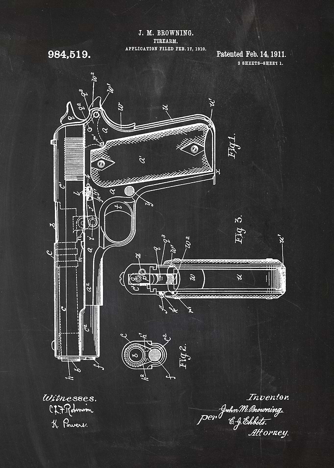1910 Firearm - Patent Drawing