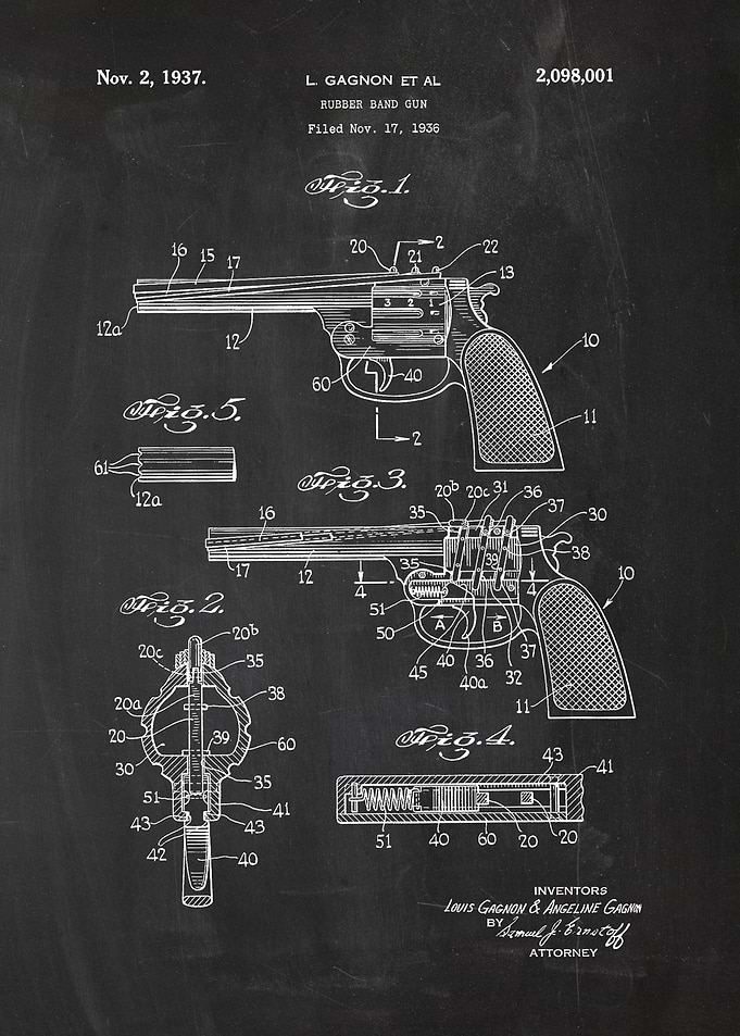 1936 Rubber Band Gun - Patent Drawing