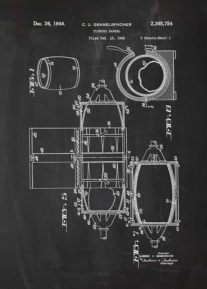 1942 Plywood Barrel - Patent Drawing