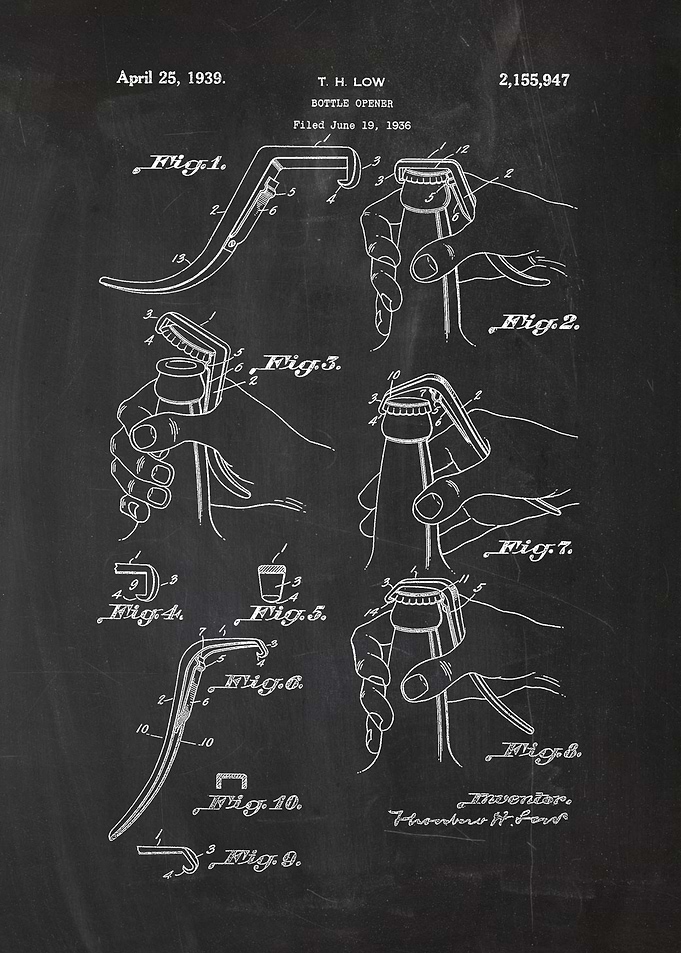 1936 Bottle Opener - Patent Drawng