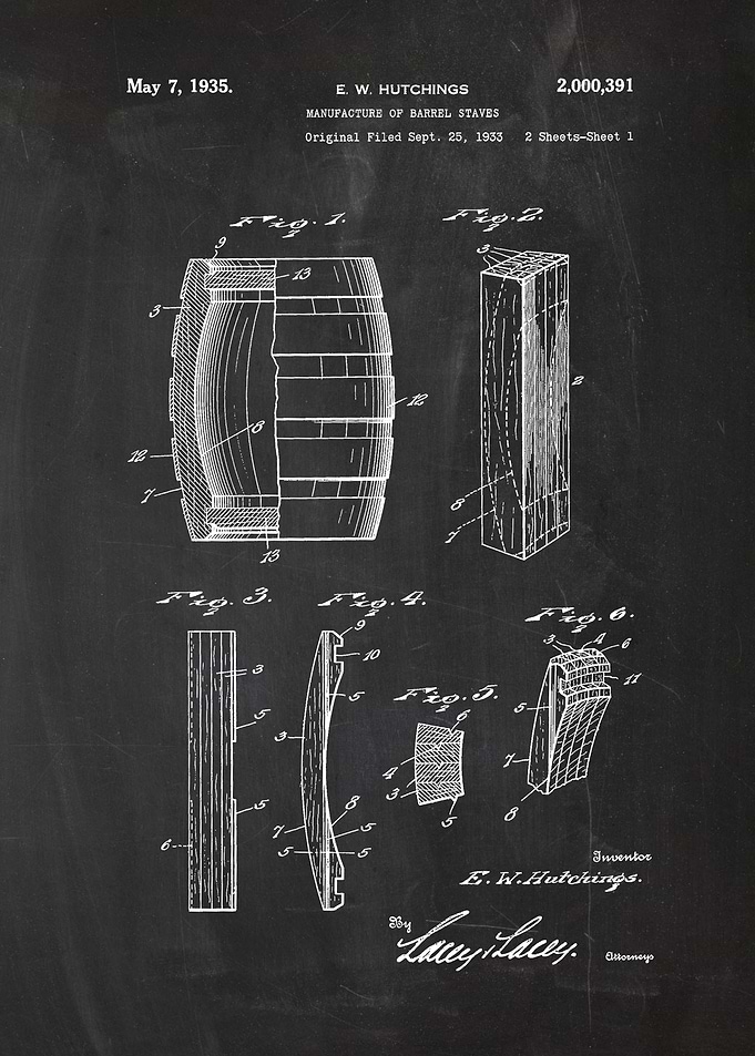 1933 Manufacture of Barrel Staves - Patent Drawing