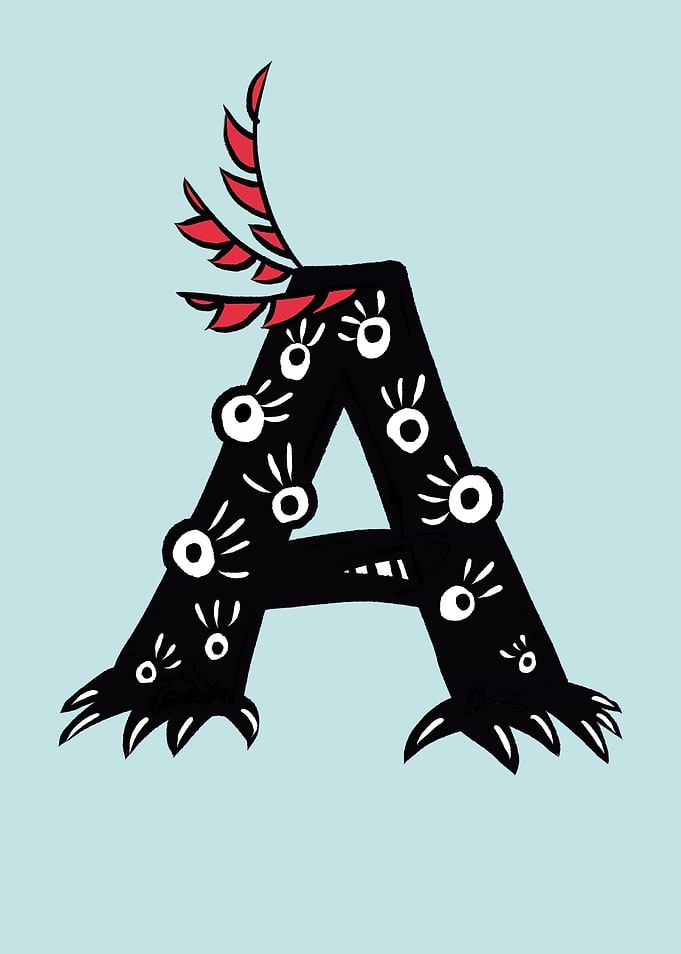 Initial Letter A Funny Cute Monster