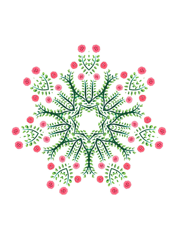 Spring Flowers Ink Drawn Mandala