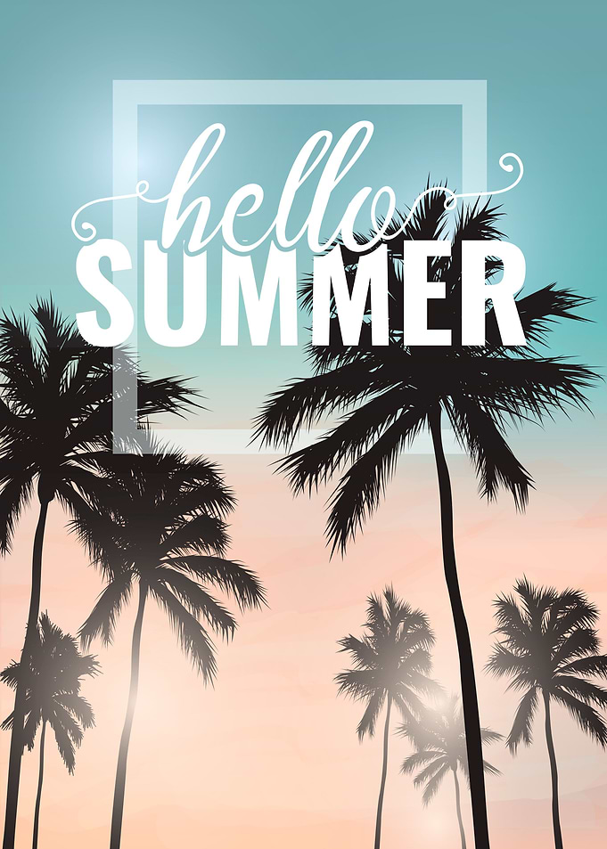 Hello Summer Palm Trees Tropical Sunset
