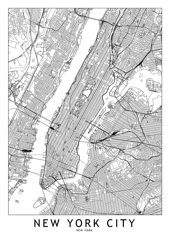 New York White Map