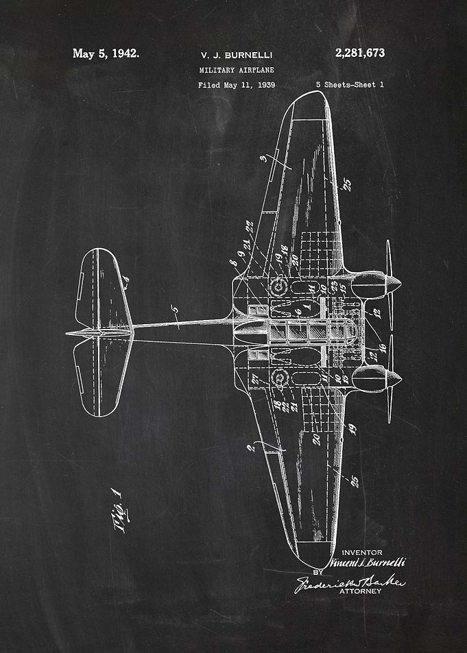 1939 Military Airplane - Patent Drawing