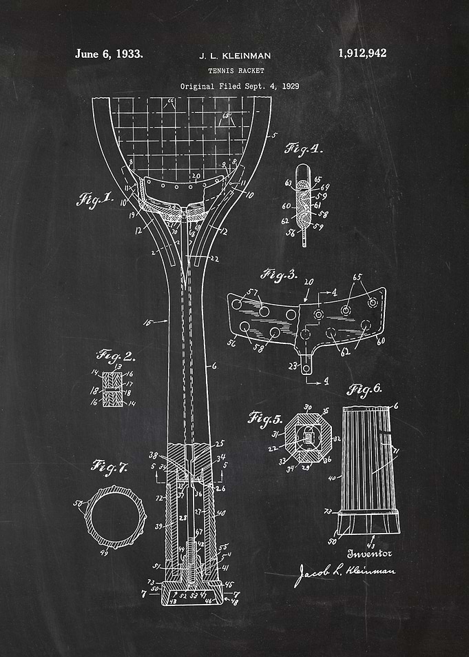 1929 Tennis Racket - Patent Drawing