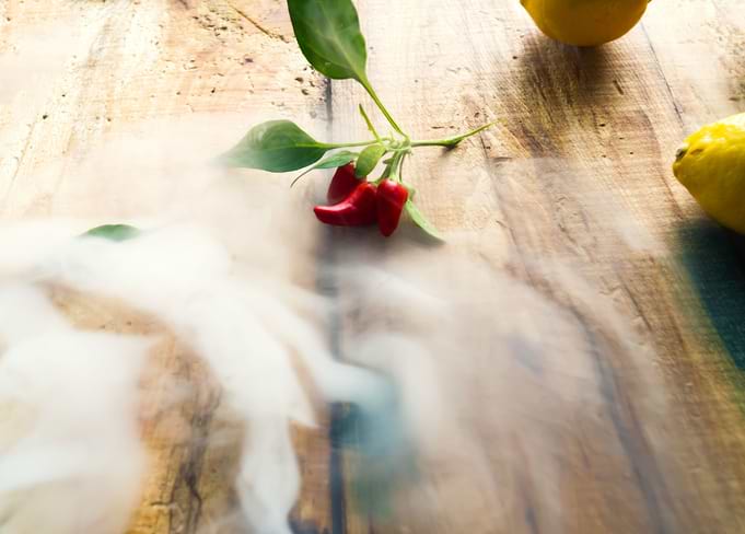 Red hot chili pepper with lemons
