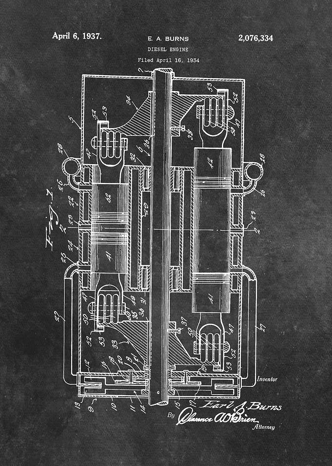 1937 patent art Burns Diesel engine