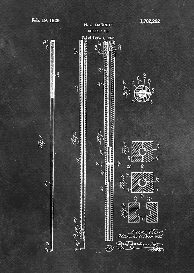 1929 patent art Barret Billiard cue